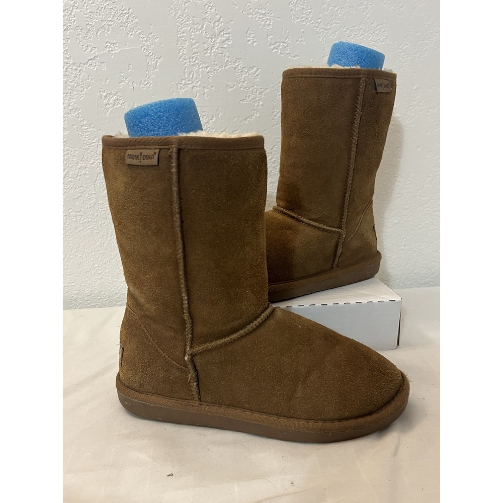 Minnetonka Brown Boot Mid Calf Pull On 85671 Womens Size‎ 7 Chestnut Leather